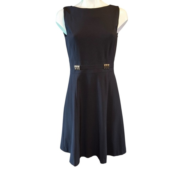 TAHARI Arthur S Levine Women’s SZ 4 Black A-Line Dress With Bateau Neckline - Picture 2 of 6